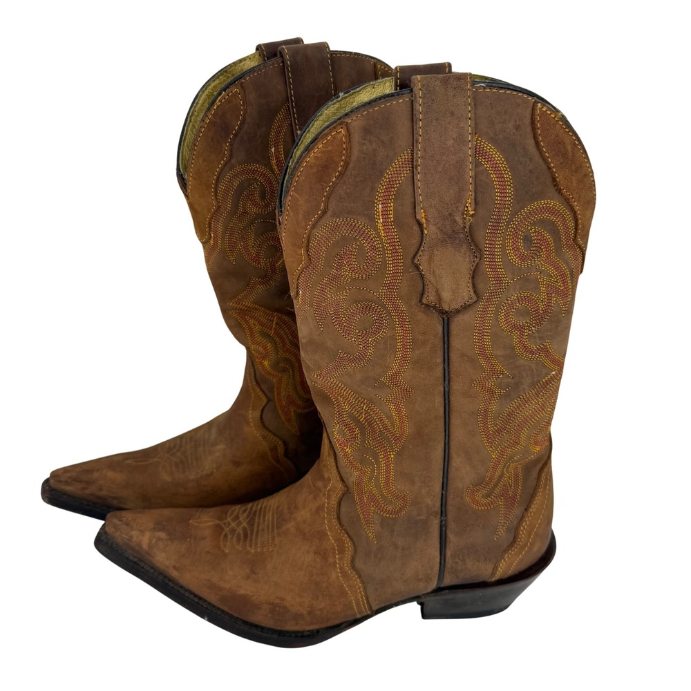 Reyme VTG Brown Leather Snip Toe Cowboy Boots Western Cowgirl Ranch 6 festival